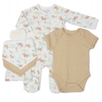 E13393: Baby Unisex Animal Print 5 Piece Gift set (0-9 Months)